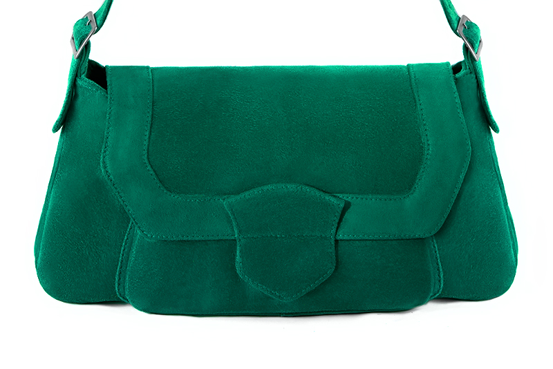 Emerald green women's medium dress handbag, matching pumps and belts - Florence KOOIJMAN